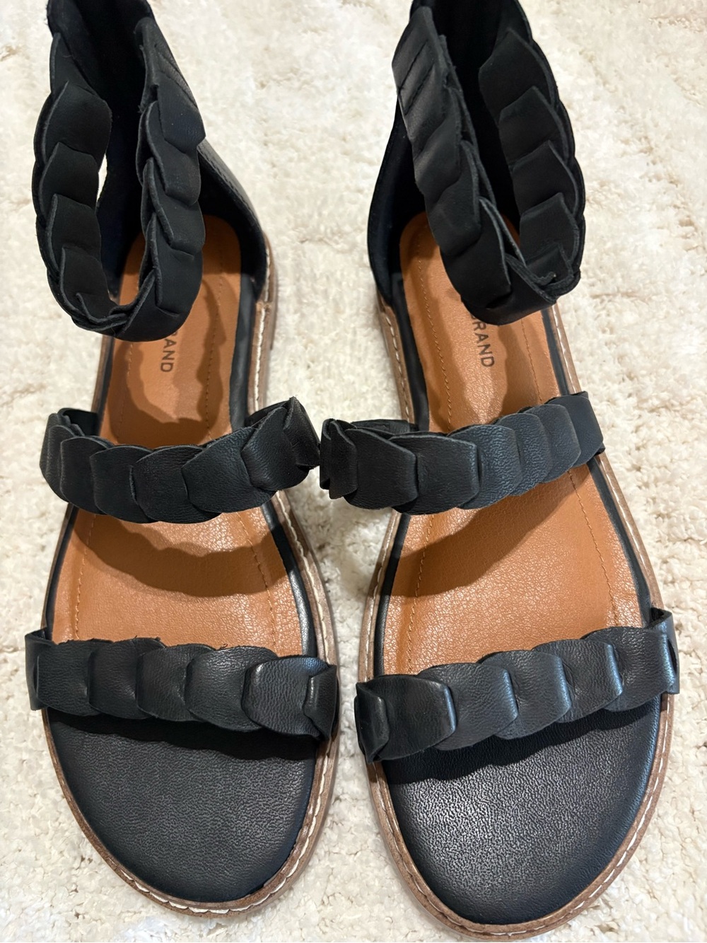 Lucky Brand Black Braided Ankle-Strap Sandals